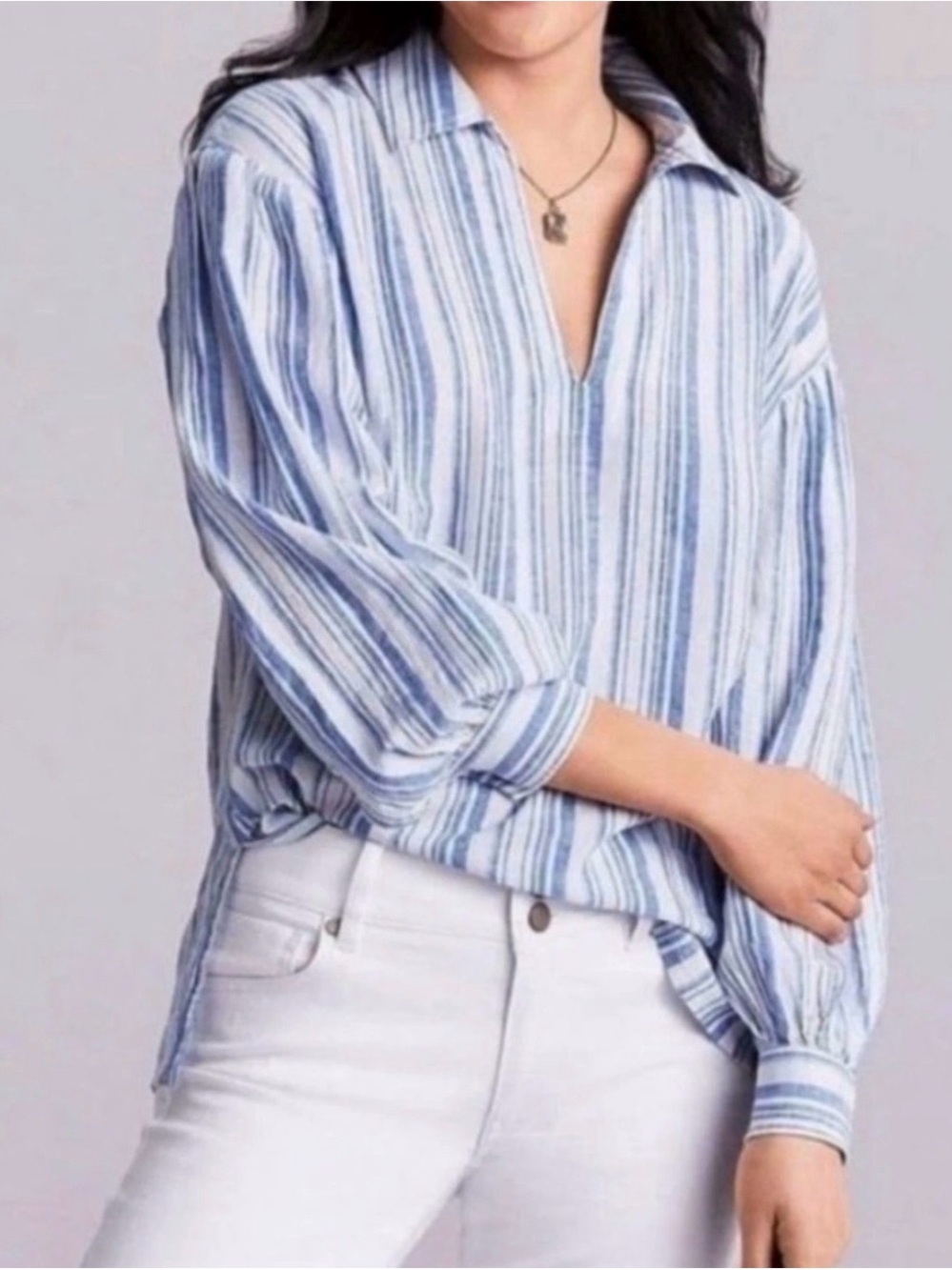 Cabi Pacific Striped Tunic Top Linen Blend 
Sz.M Coastal Lagenlook Beach